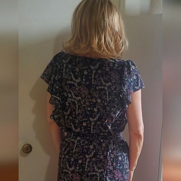 Max Studio floral ruffle midi dress L black - Picture 3 of 10